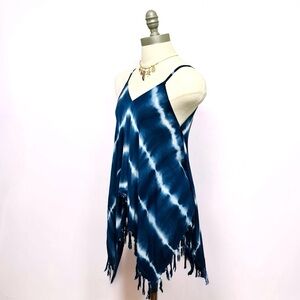 Blue Tie-Dye Fringe Hem Slip Top